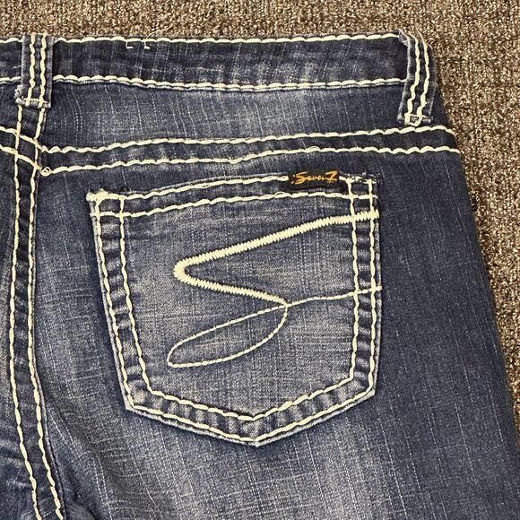 Seven 7 Jeans Womens Size 12‎ Dark Wash Blue Embroidered Double Stitching Y2K - Picture 1 of 9